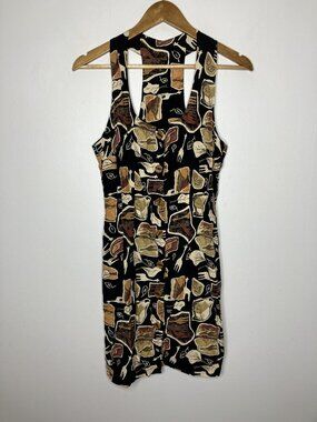 Vintage Shane Button Front Dress Size 11 Black Abstract Safari Print USA Medium